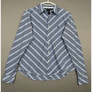 Ralph Lauren Sport Blue Striped Button Down Shirt Mens Large (Fits M) Slim Fit